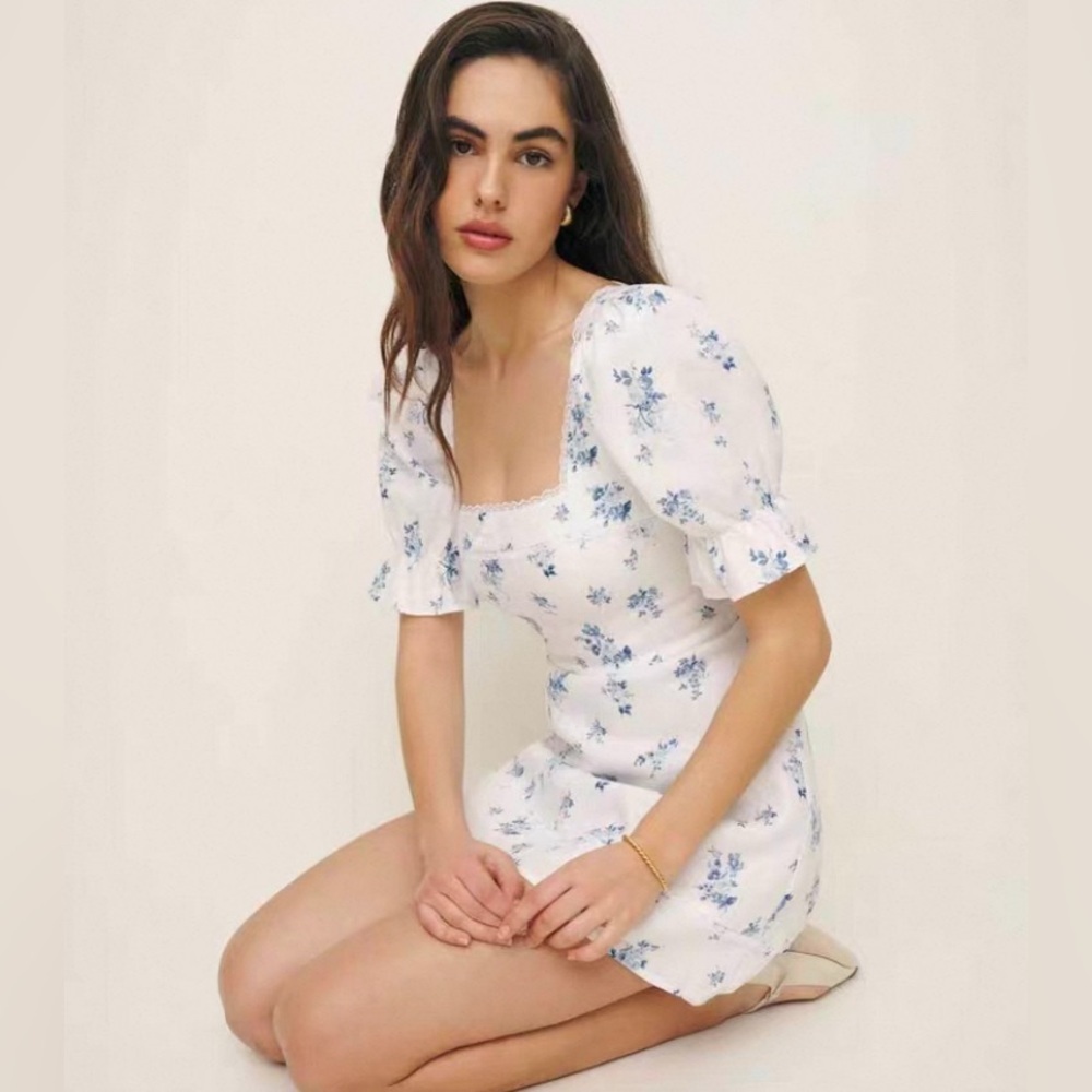 New Reformation Evianna Linen Floral Mini Dress